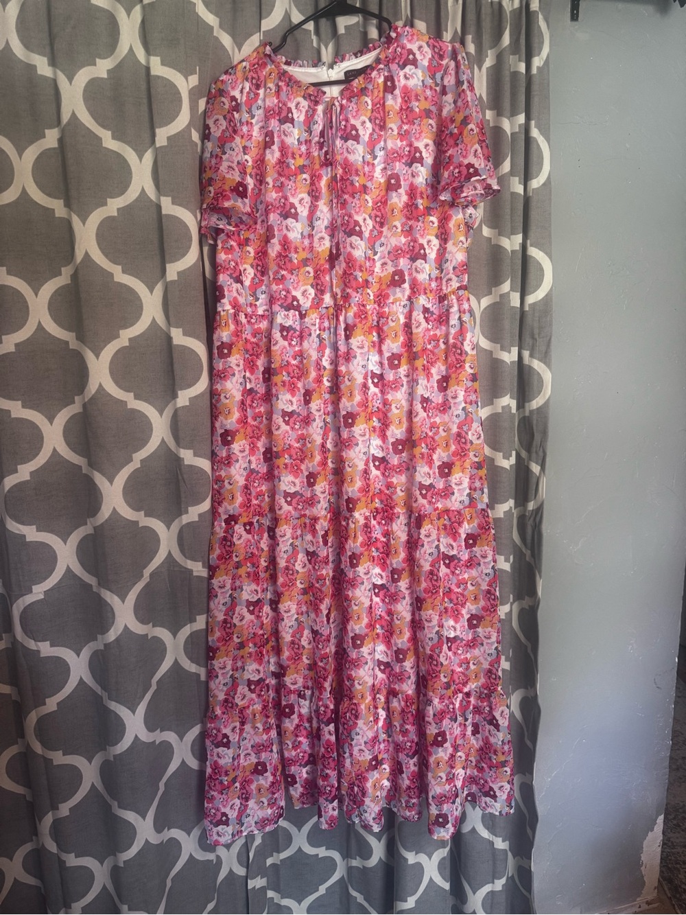 Lane Bryant Floral Tiered Maxi Dress in Pink and Orange